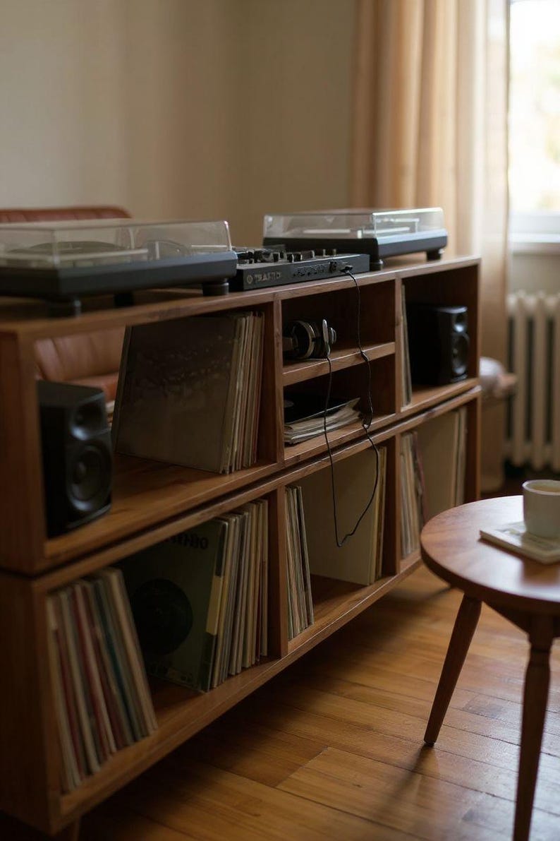 Handmade Vinyl Storage Console with Amp Shelf image 9