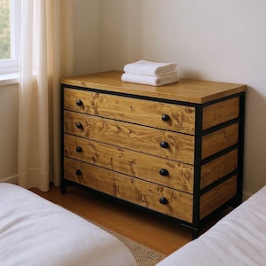 Industrial Chest Of Drawers | Solid Wood Dresser | Steel Frame Bedroom Storage | Reclaimed Wood Sideboard With Customizable Drawers image 13