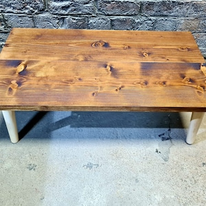 SCANDI. Scandinavian style low coffee table Rustic Vintage upcycled Scaffold Board Furniture custom Reclaimed Table tapered legs farmhouse