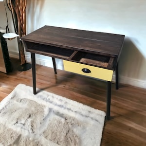SKON.Reclaimed Wood large desk dressing table rustic Scandinavian style wooden legs Drawers Office decor Home Vintage desktop with storage