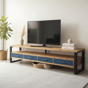 Console TV Stand: Industrial Media Center with Brass Handles