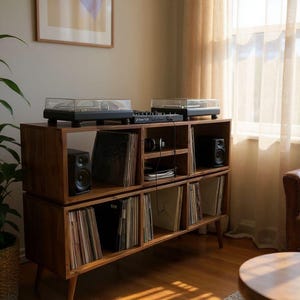 Handmade Vinyl Storage Console with Amp Shelf image 7