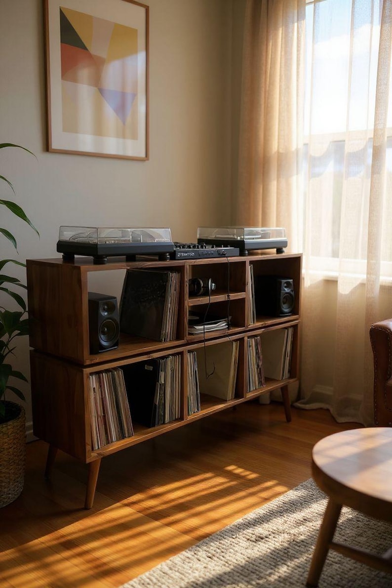 Handmade Vinyl Storage Console with Amp Shelf image 7