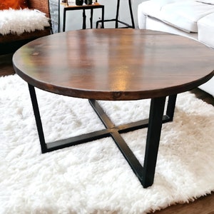 Round Coffee table,Rustic,reclaimed wood,furniture,side table,homedecor/living room/steel frame/industrial/interiors/scaffold/bedside table