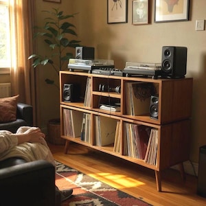 Handmade Vinyl Storage Console with Amp Shelf image 4