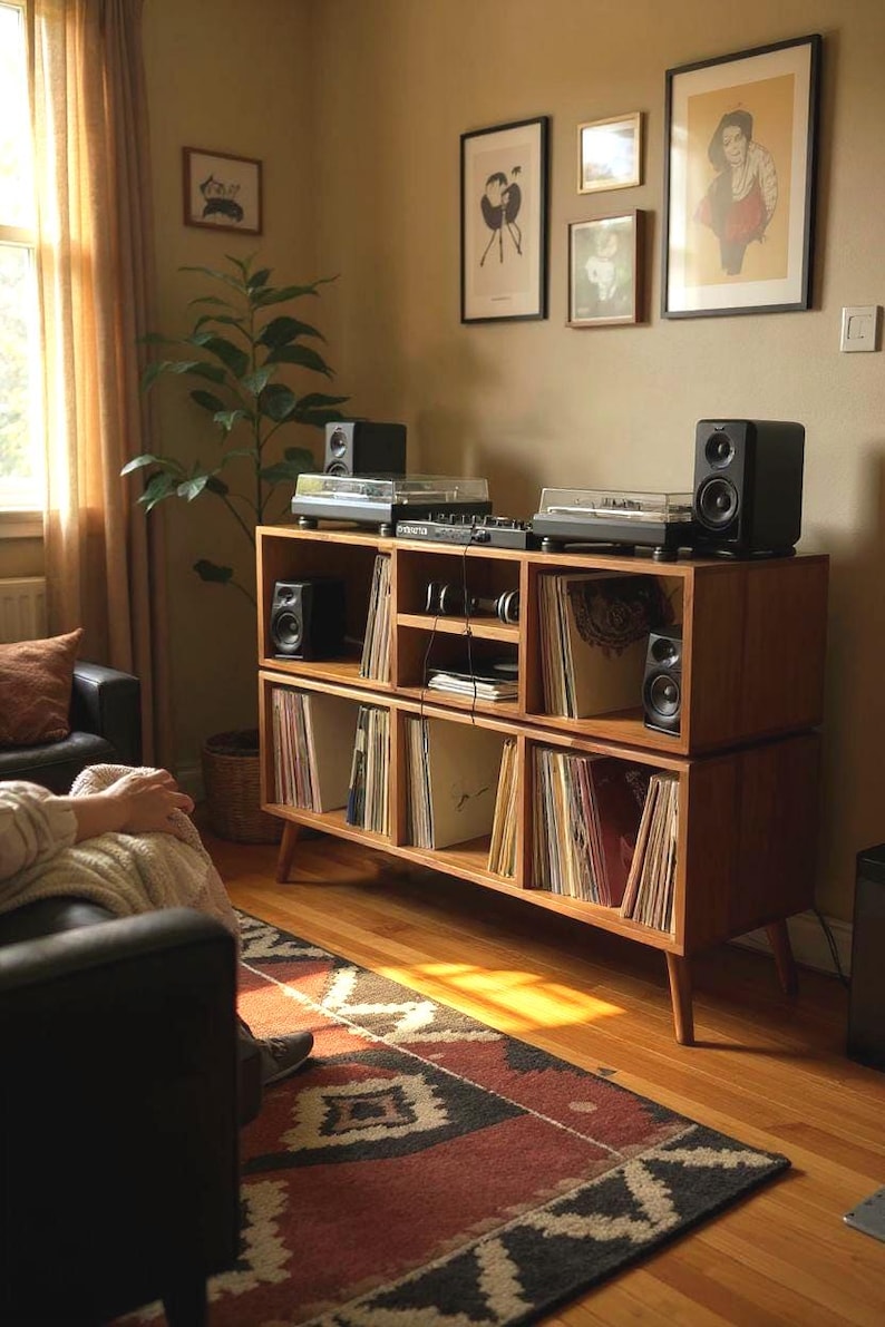 Handmade Vinyl Storage Console with Amp Shelf image 4