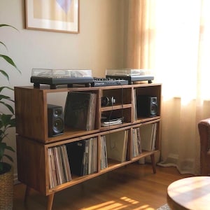 Handmade Vinyl Storage Console with Amp Shelf image 2