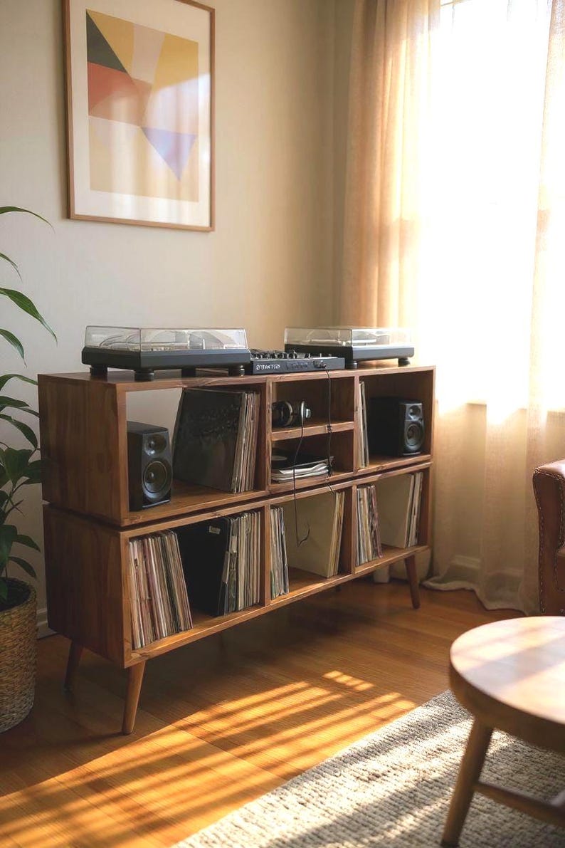 Handmade Vinyl Storage Console with Amp Shelf image 2
