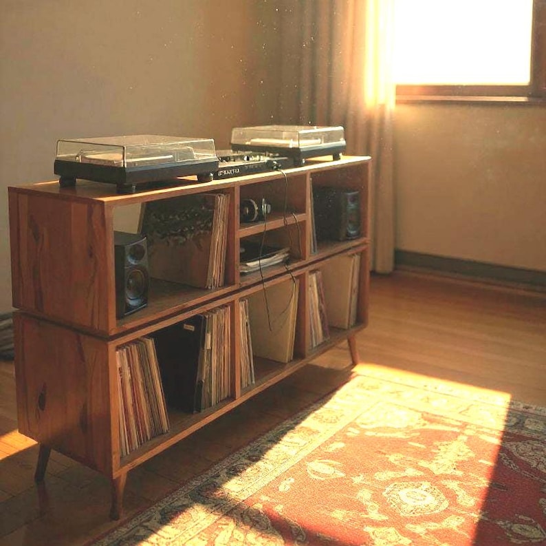 Handmade Vinyl Storage Console with Amp Shelf image 10