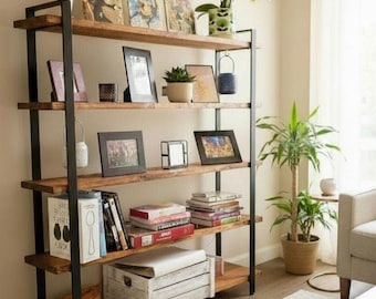 Industrial Bookshelf, Reclaimed Wood and Steel, Heavy Duty Storage Rack