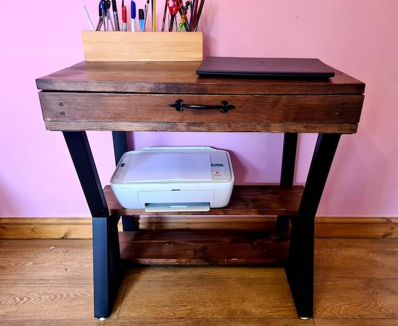 Desk Printer Shelf Industrial Steel Legs Rustic Desktop Tabletop
