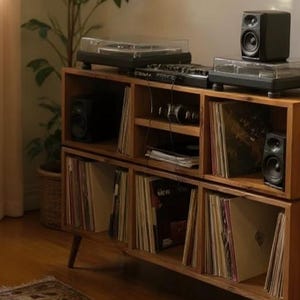 Handmade Vinyl Storage Console with Amp Shelf image 6