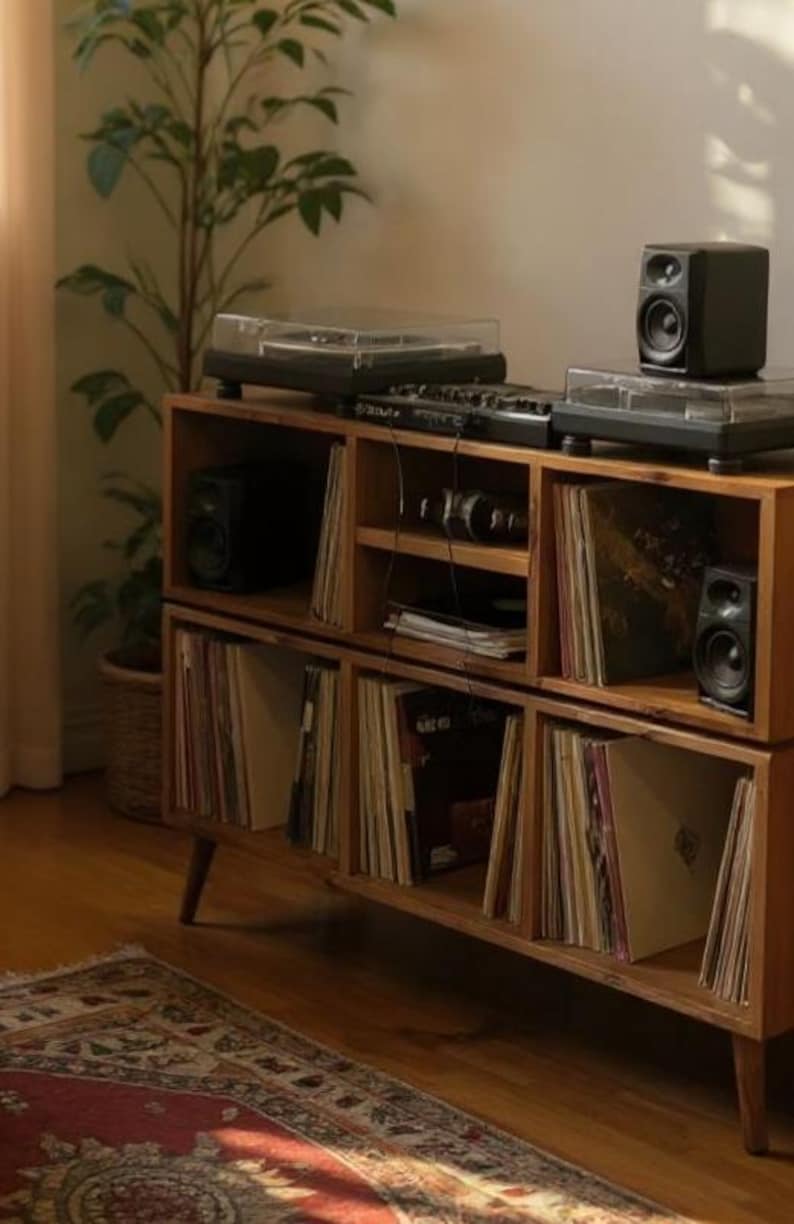 Handmade Vinyl Storage Console with Amp Shelf image 6
