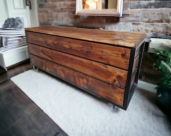 Large dresser with industrial steel frame. Chest of drawer solid wood,  bedroom decor armoires Rustic reclaimed Furniture storage sideboard