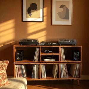 Handmade Vinyl Storage Console with Amp Shelf image 3