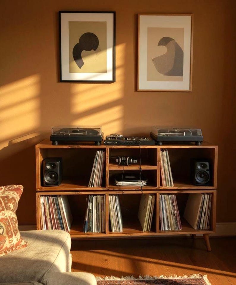 Handmade Vinyl Storage Console with Amp Shelf image 3