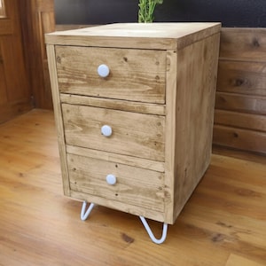 Solid Wood chest of drawer reclaimed rustic Vintage Scaffold Wood office furniture bespoke file cabinet desk drawers hairpin legs home decor