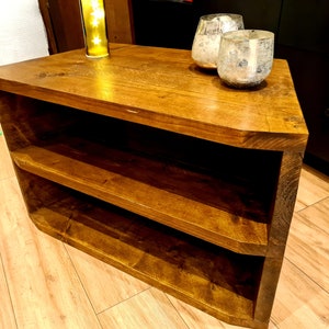 Corner unit for tv with open shelves. wooden stand Rustic media centre solid reclaimed wood cabinet shelving unit