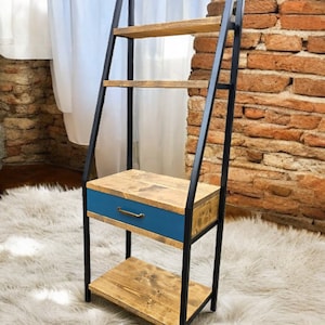 Soporte de TV industrial con marco de metal, estantes para escritorio de oficina, organizador de libros, cajón, solución de espacio, mesa de consola, decoración rústica vintage para sala de estar