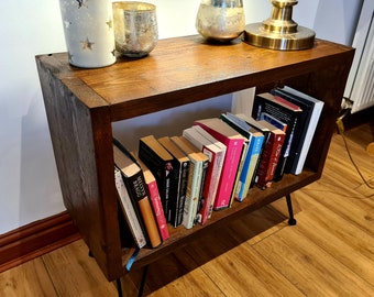 Solid Wood Record Player Stand: Rustic Industrial Hairpin Leg Table
