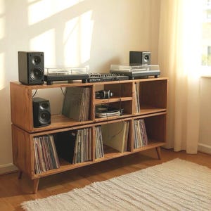 Handmade Vinyl Storage Console with Amp Shelf image 5