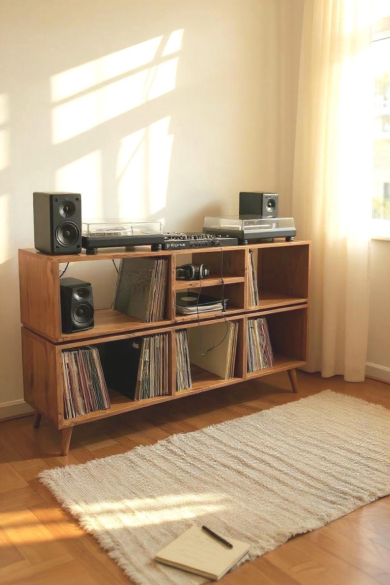 Handmade Vinyl Storage Console with Amp Shelf image 5