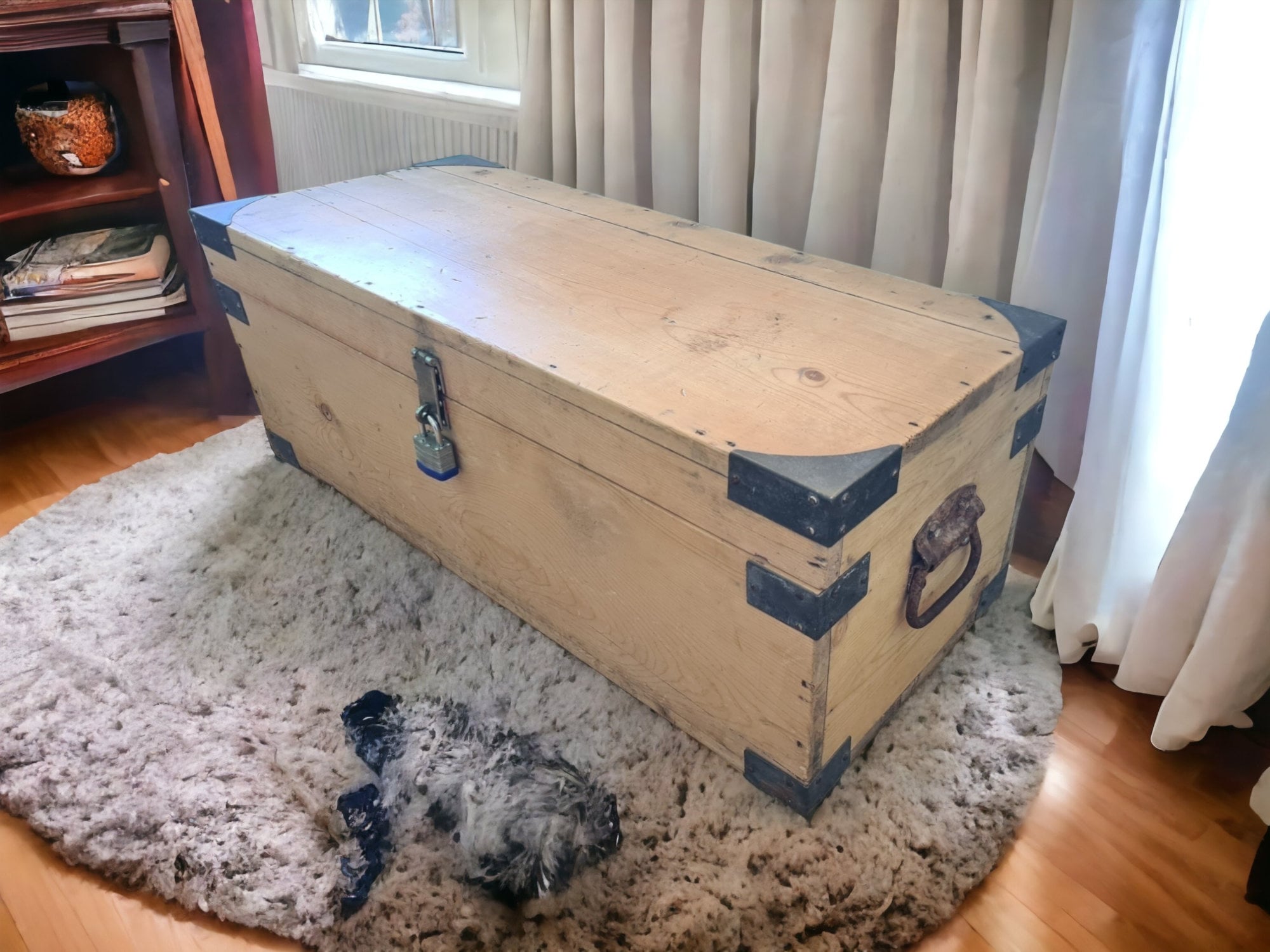 Trunk Vintage Military Foot Locker Storage Rustic Steamer Coffee Table Hope  Chest Blanket Bench Wood Bohemian Boho Chic Cottage Primitive
