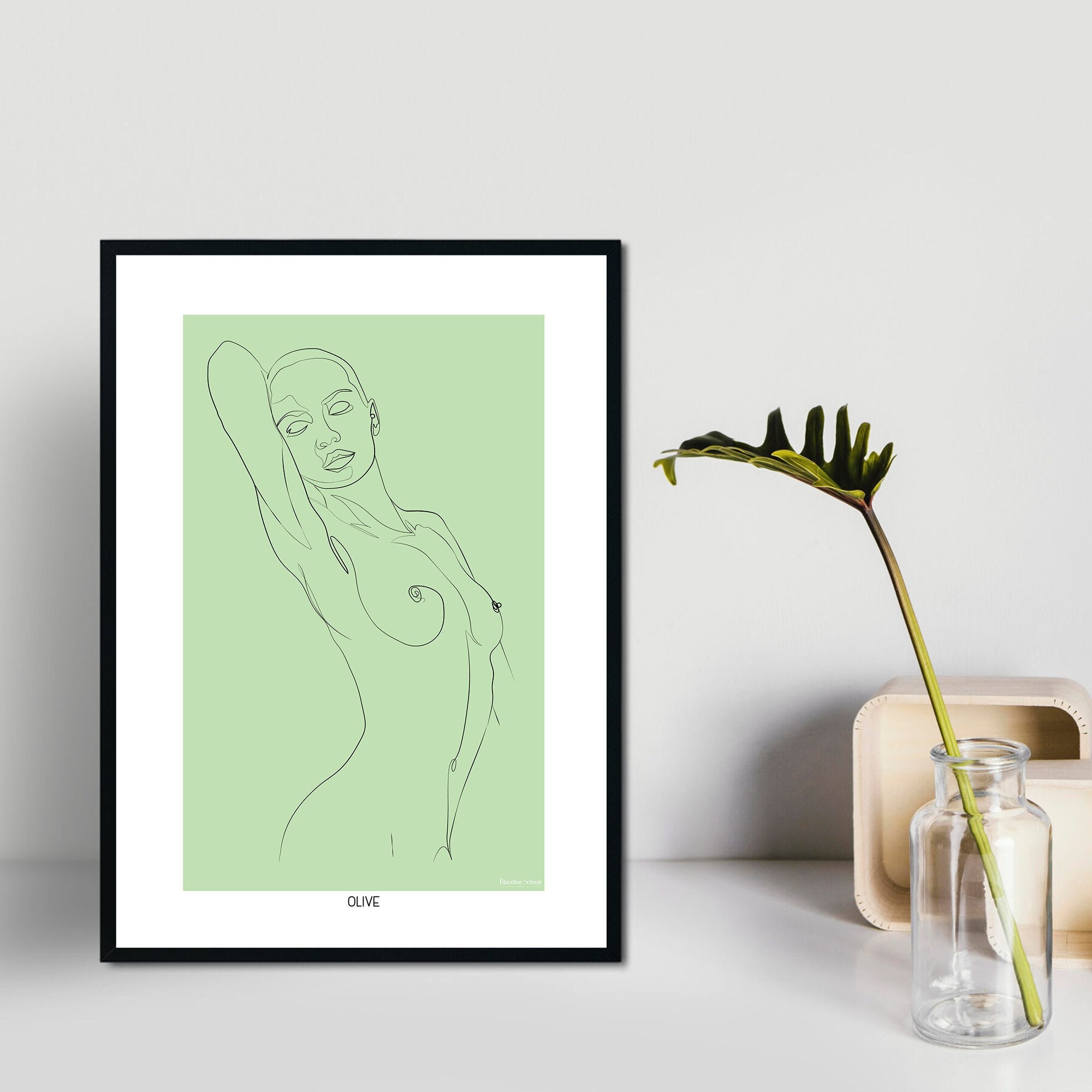 La Beauté de La Femme Collection - Olive, Illustration en Un Trait Nue, Affiche