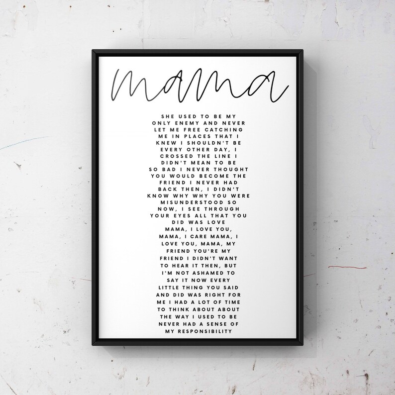 Mama by Spice Girls Song Lyrics Print for Frame Mum Gift / - Etsy