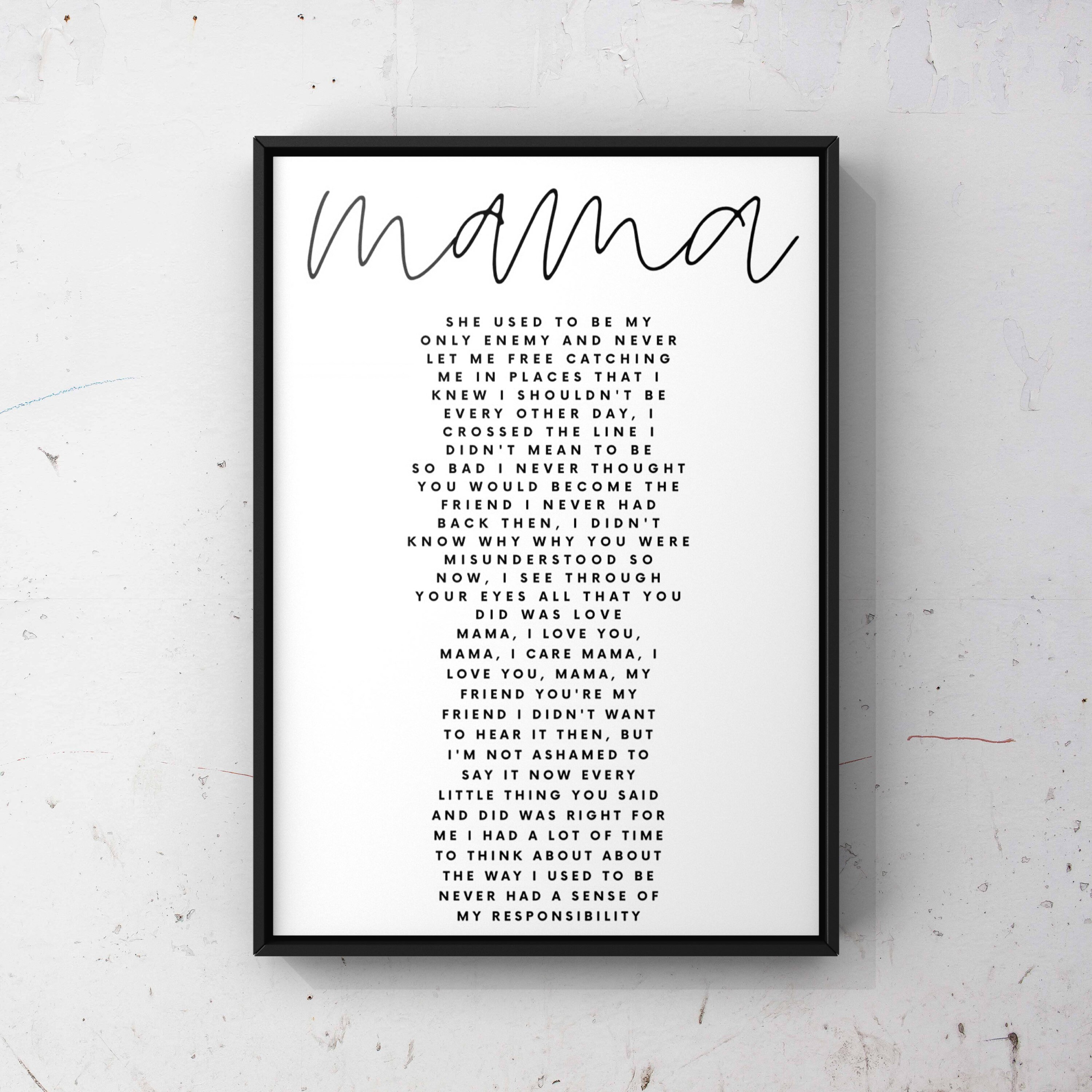 Mama By Spice Girls Song Lyrics Print For Frame Mum Gift Mothers