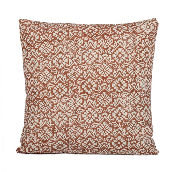 Throw pillow Floral Terra Cota on Natural Cotton Pillow Cover, Burgundy Pillow cover, Boho Throw Pillow, Floral pillow cover