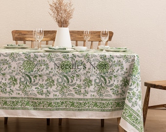Indian Block Printed Tablecloth, Floral Cotton Table Cover, Thanksgiving Tablecloth ,Farmhouse Tablecloth , Gift For Housewarming