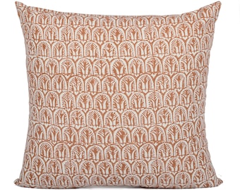Decorative Floral Terra Cota on Natural Linen Pillow Cover, Burgundy Pillow cover, Boho Throw Pillow, Floral pillow cover