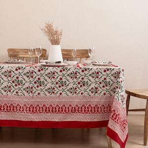 Vintage Weihnachtstischdecke, Feiertagstischdecke, Blockprint-Tischdecke, Indische Tischwäsche, Herbsttischdecke, Thanksgiving-Tischdecke,