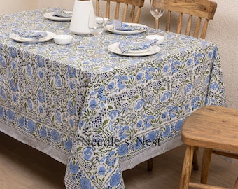 Christmas Tablecloth, Indian Block Printed Tablecloth, Floral Cotton Table Cover, Thanksgiving Tablecloth, Farmhouse, Gift For Housewarming