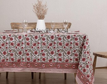Decoración del hogar bohemia, mantel indio, mantel estampado en bloque, decoración de mesa bohemia, mantel de comedor, juego de manteles y servilletas.