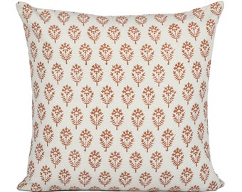 Floral Terra Cota on Natural cotton Pillow Cover, Burgundy Pillow cover, Boho Throw Pillow, Floral pillow cover