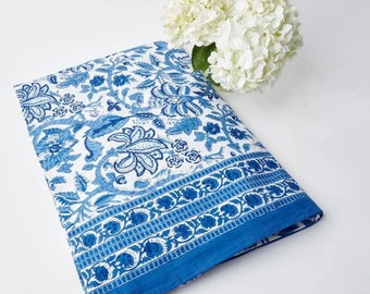 Indian Block Print tablecloth, Floral Cotton Table Cover, Table Cloth Runner Mats Napkins Set , Farmhouse Tablecloth , Gift For New Home
