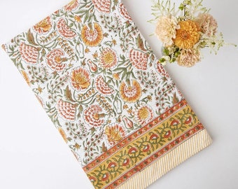 French Tablecloth Cover, Block Printed Tablecloth, Indian Table Linen, Floral Dinning TableCloth ,Elegant Decoration, Fall Tablecloth