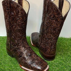 Western-cowgirllaarzen voor dames | Met de hand bewerkte leren vierkante neus | Bota Vaquera Cincelada