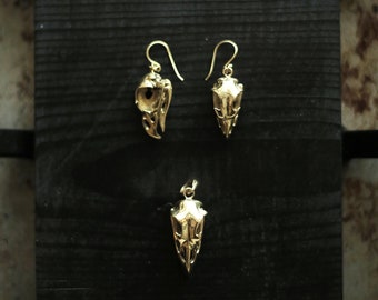 Absaroke Jewels (brass crow earrings-brass crow pendant-designed jewelry-skull jewelry-bird skull-raven jewelry-raven earrings-goth earrings