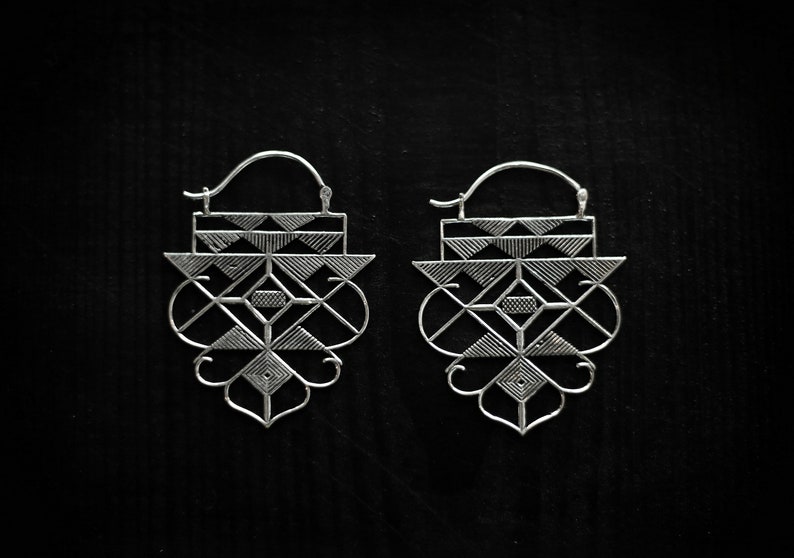 dangle earrings-triangle tribal earrings-brass hoop earrings-geometric jewelry-designed earrings-unique jewelry Geometric Earrings
