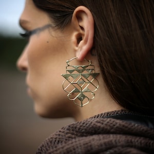 Geometric Earrings (dangle earrings-triangle tribal earrings-brass hoop earrings-geometric jewelry-designed earrings-unique jewelry)