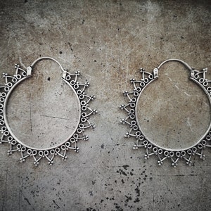 Large Earrings (clip earrings-tribal-mandala earrings-brass earrings-geometric earrings-hoops-big earrings)