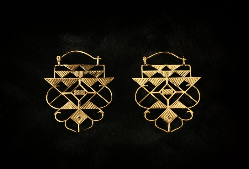 dangle earrings-triangle tribal earrings-brass hoop earrings-geometric jewelry-designed earrings-unique jewelry Geometric Earrings