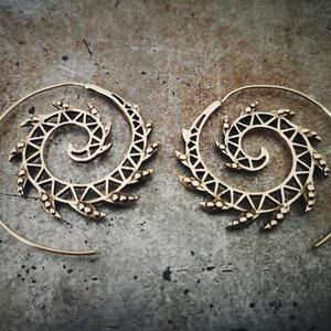 Hazel Spiral Earrings (golden spiral-spiral jewelry-bohemian jewelry-endless-infinity-ethnic jewelry-tribal-boho earrings-brass earrings)