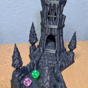 Basalt Dice Tower - Standing 25cm in height with a secret DM removable gate at the back. RPG, Dungeons & Dragons, Fantasy