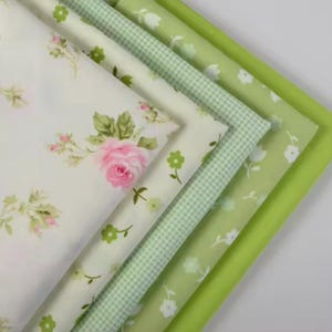 5pcs Green Rose Floral 100% Cotton 40cm x 50cm fat quarter Bundle Sewing Dolls Costume Patchwork Fabric Sewing Bundle
