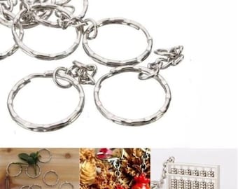 Set Of 10 Blank Plain 25mm Silver Tone Keychain Key Fob Split Ring Hoop Metal Loop Ring Link Chain Diy handbag bag purse keyring