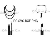 Girly Pearl Necklace Mascara Lipstick Mirror make up Jpg, Svg, Png And Dxf Cricut Silhouette Adobe Illustrator Digital Download